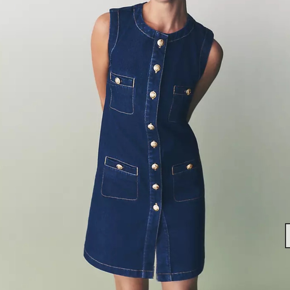 Ann Taylor denim sheath dress with gold button detail